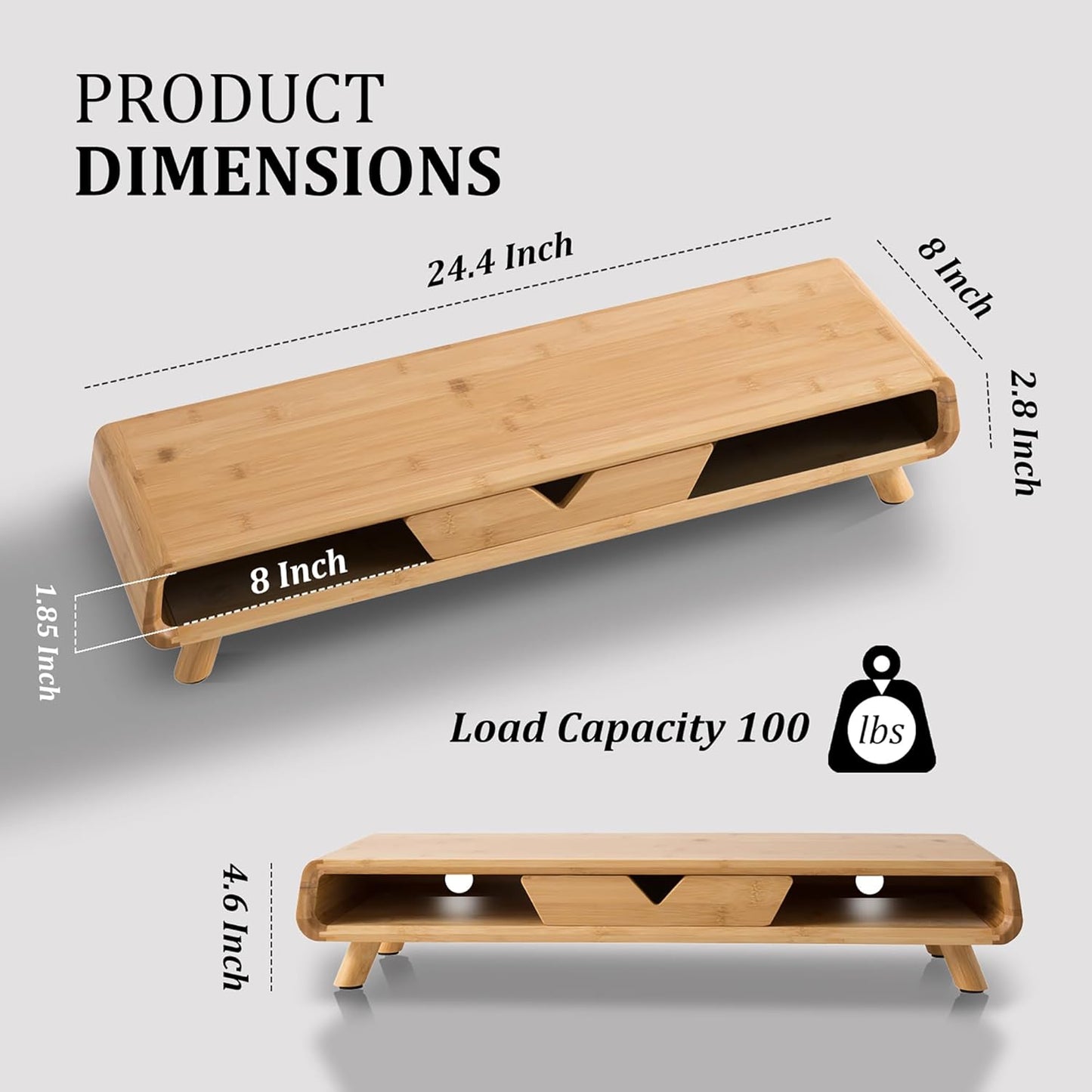 Bamboo Monitor Stand Riser, No Assembly Required Exquisite Monitor Stand with Drawer Ergonomic Height Wood Monitor Stand