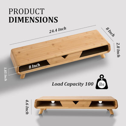Bamboo Monitor Stand Riser, No Assembly Required Exquisite Monitor Stand with Drawer Ergonomic Height Wood Monitor Stand