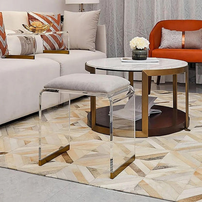 Gray Velvet Vanity Stool – Modern Acrylic Makeup Chair with Gold Accents
