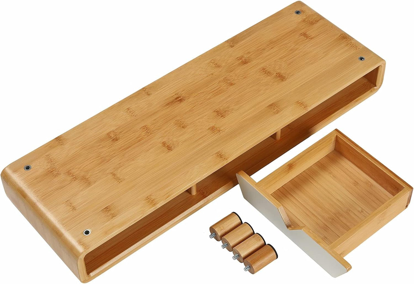 Bamboo Monitor Stand Riser, No Assembly Required Exquisite Monitor Stand with Drawer Ergonomic Height Wood Monitor Stand