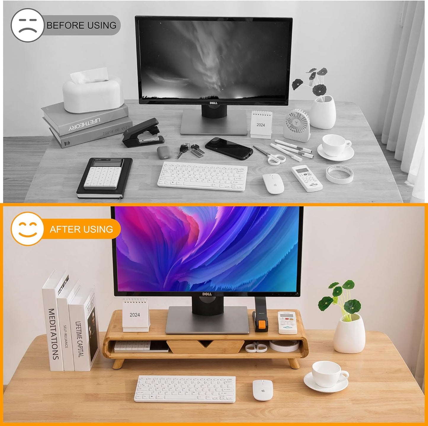 Bamboo Monitor Stand Riser, No Assembly Required Exquisite Monitor Stand with Drawer Ergonomic Height Wood Monitor Stand