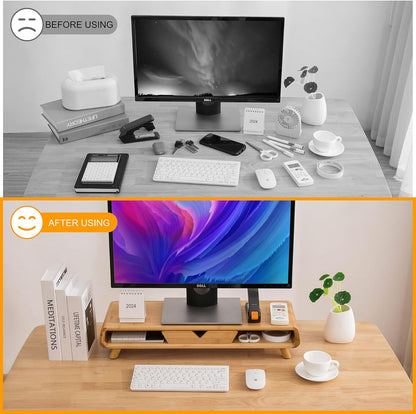 Bamboo Monitor Stand Riser, No Assembly Required Exquisite Monitor Stand with Drawer Ergonomic Height Wood Monitor Stand