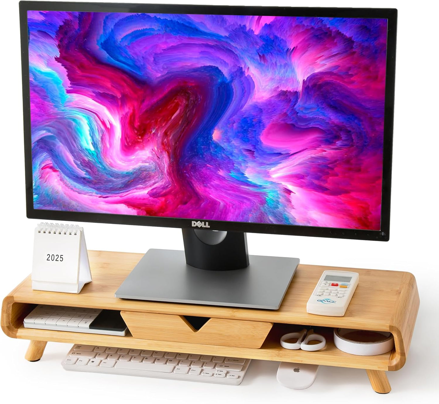 Bamboo Monitor Stand Riser, No Assembly Required Exquisite Monitor Stand with Drawer Ergonomic Height Wood Monitor Stand