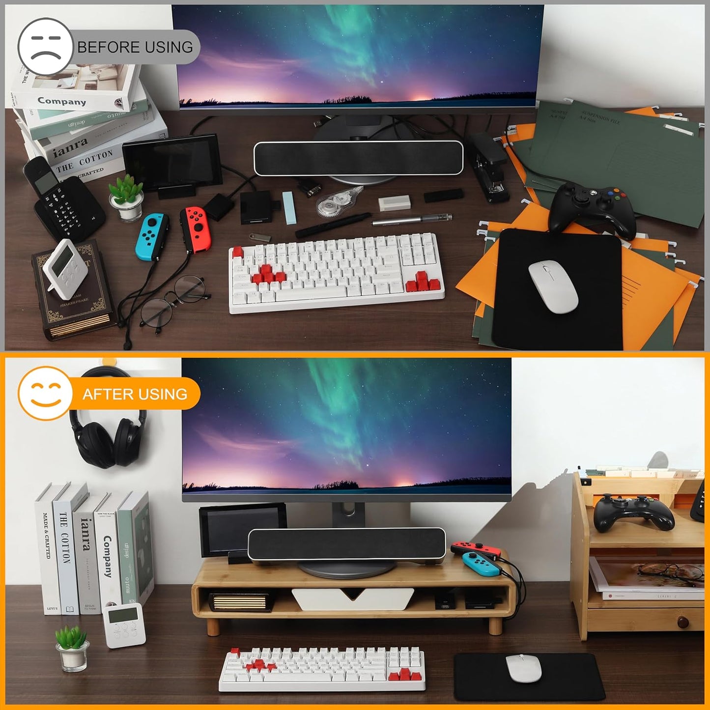 Bamboo Monitor Stand Riser, No Assembly Required Exquisite Monitor Stand with Drawer Ergonomic Height Wood Monitor Stand