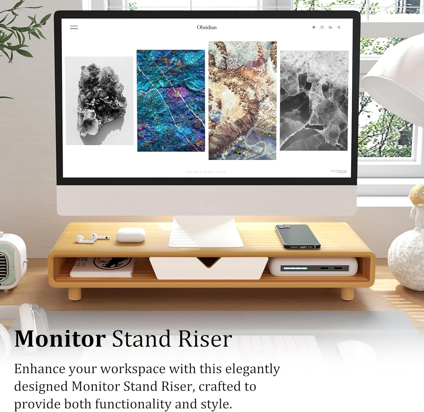 Bamboo Monitor Stand Riser, No Assembly Required Exquisite Monitor Stand with Drawer Ergonomic Height Wood Monitor Stand