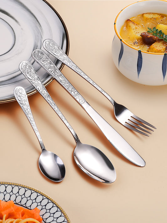 Engraved 48-Piece Flatware Set for 12 – Silver Stainless Steel Cutlery