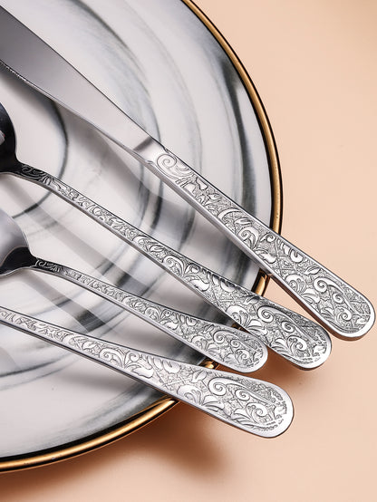 Engraved 48-Piece Flatware Set for 12 – Silver Stainless Steel Cutlery