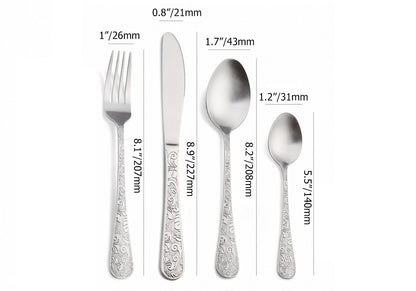 Engraved 48-Piece Flatware Set for 12 – Silver Stainless Steel Cutlery