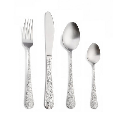Engraved 48-Piece Flatware Set for 12 – Silver Stainless Steel Cutlery