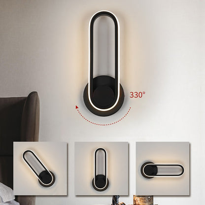 Modern Black LED Oval Wall Sconce – Adjustable Indoor Light Fixture