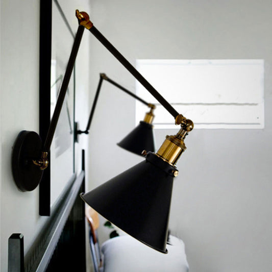 Industrial Black & Brass Double Swing Arm Wall Sconce – 1-Light Fixture