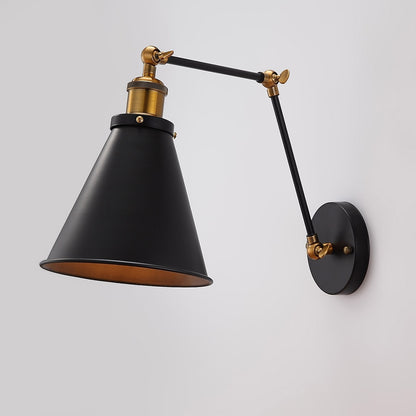 Industrial Black & Brass Double Swing Arm Wall Sconce – 1-Light Fixture