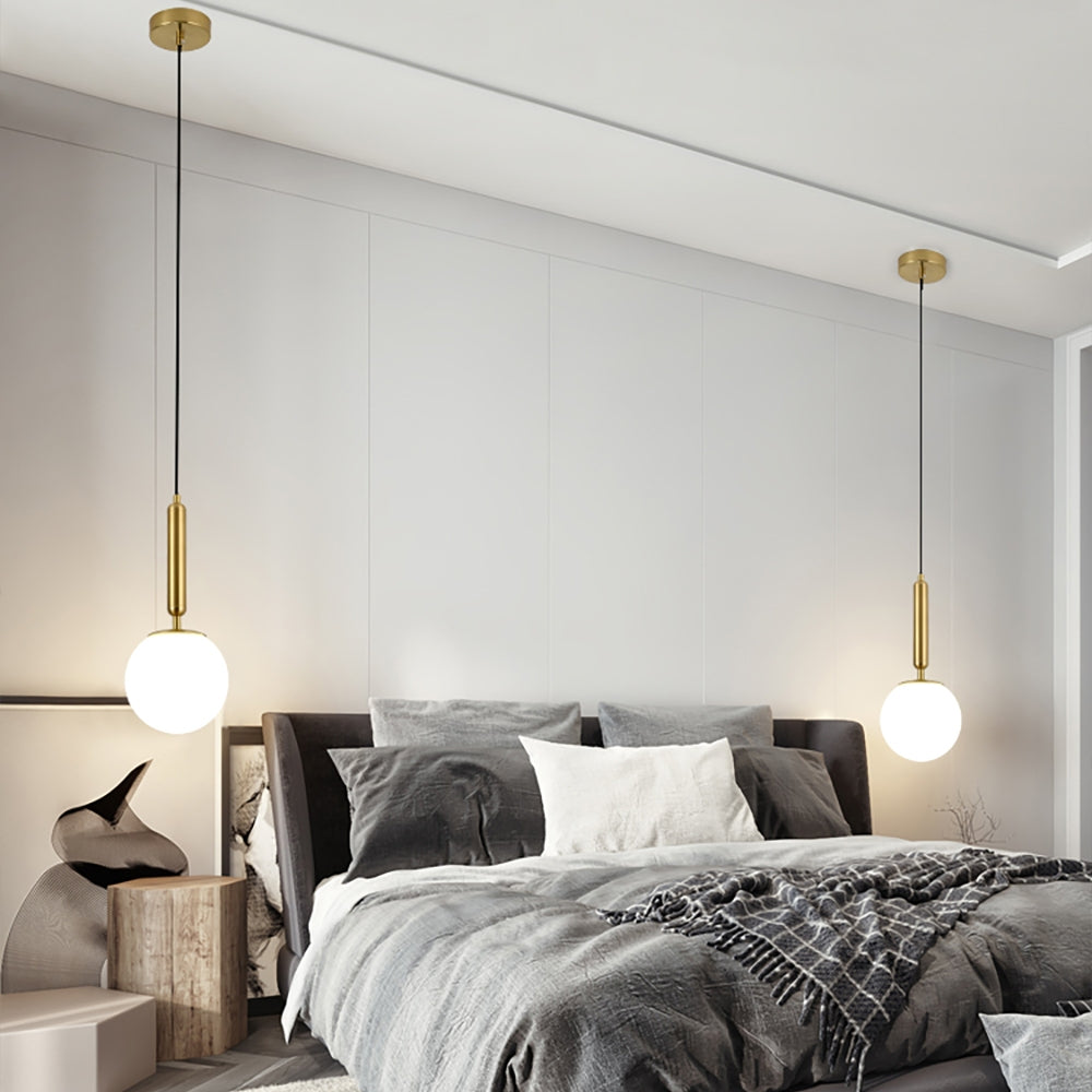 Modern White & Gold LED Globe Pendant Light – Single Hanging Fixture