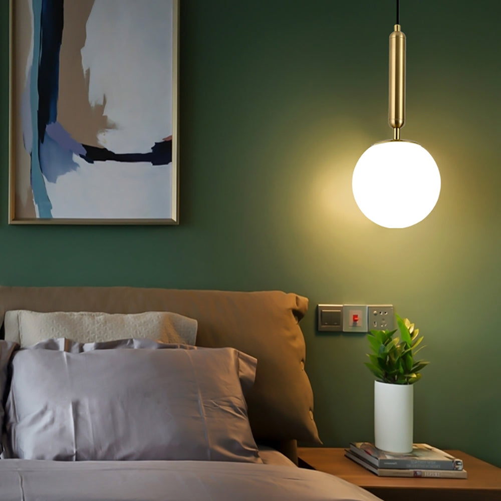 Modern White & Gold LED Globe Pendant Light – Single Hanging Fixture
