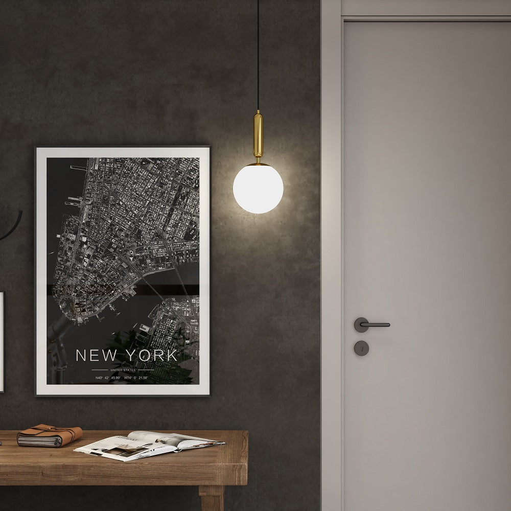 Modern White & Gold LED Globe Pendant Light – Single Hanging Fixture