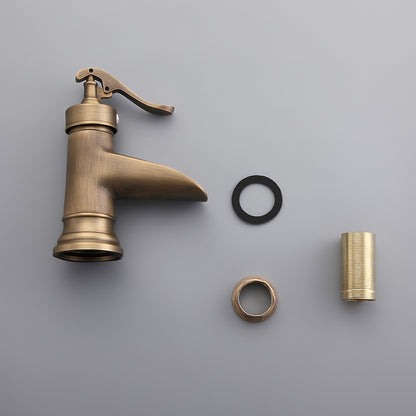 Antique Brass Waterfall Sink Faucet – Single Hole Solid Brass Bathroom Tap
