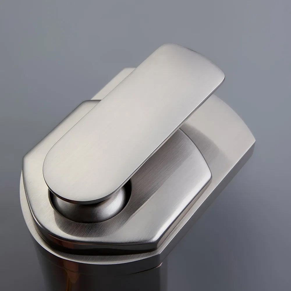 Modern Brushed Nickel Waterfall Sink Faucet – Single Handle, 1-Hole