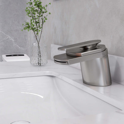 Modern Brushed Nickel Waterfall Sink Faucet – Single Handle, 1-Hole