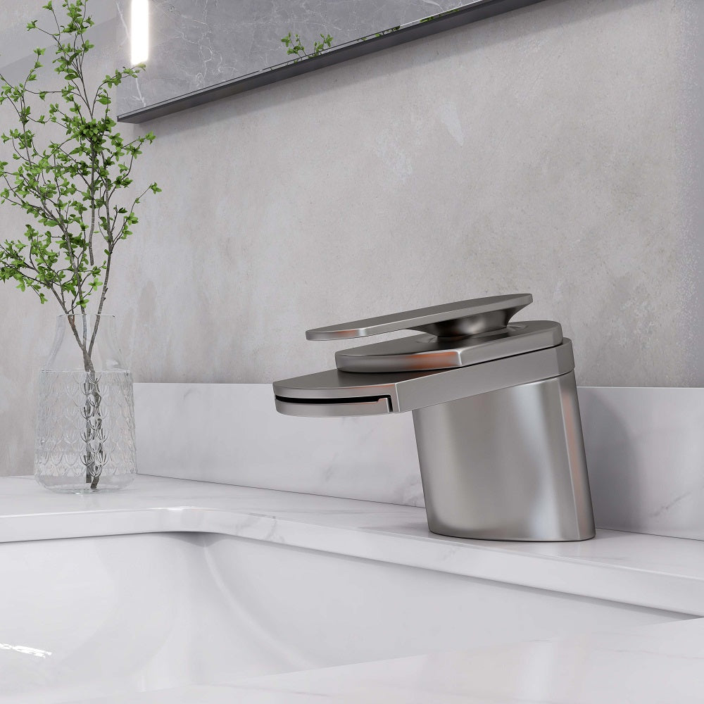 Modern Brushed Nickel Waterfall Sink Faucet – Single Handle, 1-Hole