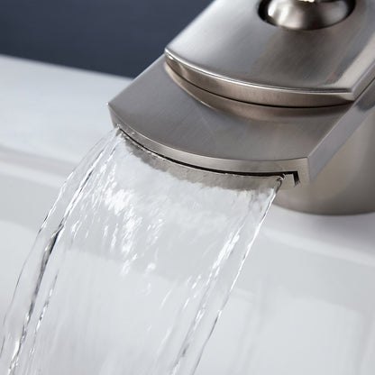 Modern Brushed Nickel Waterfall Sink Faucet – Single Handle, 1-Hole