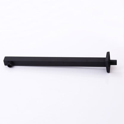 16" Matte Black Wall Mounted Square Shower Arm with Flange – Brass