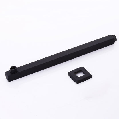 16" Matte Black Wall Mounted Square Shower Arm with Flange – Brass