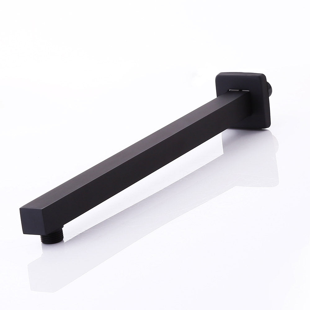16" Matte Black Wall Mounted Square Shower Arm with Flange – Brass