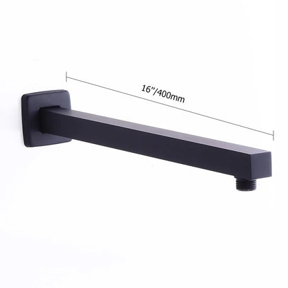 16" Matte Black Wall Mounted Square Shower Arm with Flange – Brass