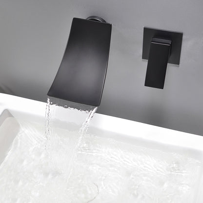 Modern Single Handle Wall Mounted Waterfall Bathroom Sink Faucet Matte Black