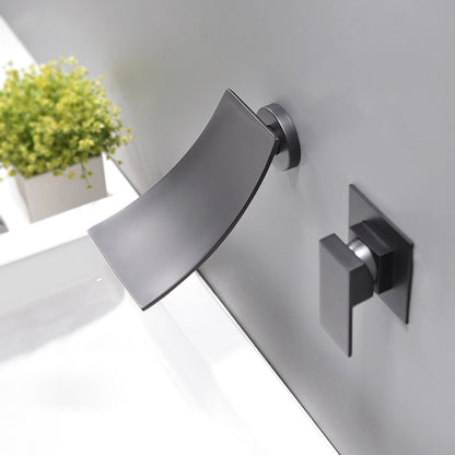 Modern Single Handle Wall Mounted Waterfall Bathroom Sink Faucet Matte Black
