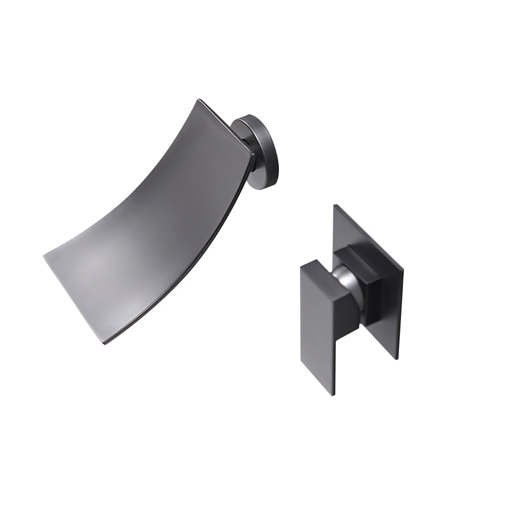 Modern Single Handle Wall Mounted Waterfall Bathroom Sink Faucet Matte Black
