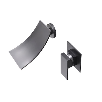 Modern Single Handle Wall Mounted Waterfall Bathroom Sink Faucet Matte Black