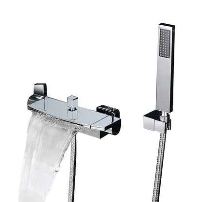 Chrome Wall Mount Waterfall Tub Filler Faucet with Hand Shower – 2 Handle
