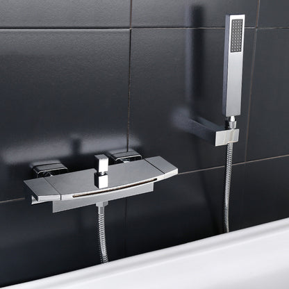 Chrome Wall Mount Waterfall Tub Filler Faucet with Hand Shower – 2 Handle