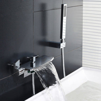 Chrome Wall Mount Waterfall Tub Filler Faucet with Hand Shower – 2 Handle