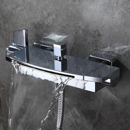 Chrome Wall Mount Waterfall Tub Filler Faucet with Hand Shower – 2 Handle