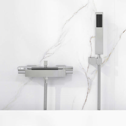 Chrome Wall Mount Waterfall Tub Filler Faucet with Hand Shower – 2 Handle
