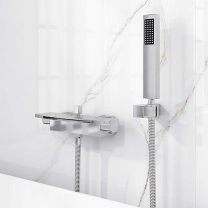 Chrome Wall Mount Waterfall Tub Filler Faucet with Hand Shower – 2 Handle