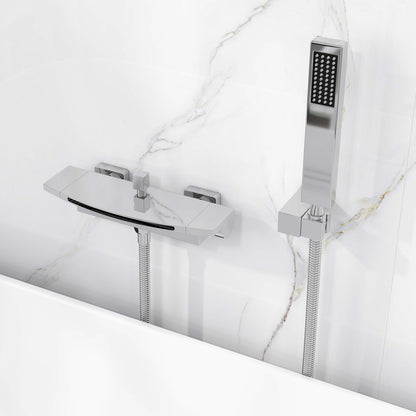 Chrome Wall Mount Waterfall Tub Filler Faucet with Hand Shower – 2 Handle