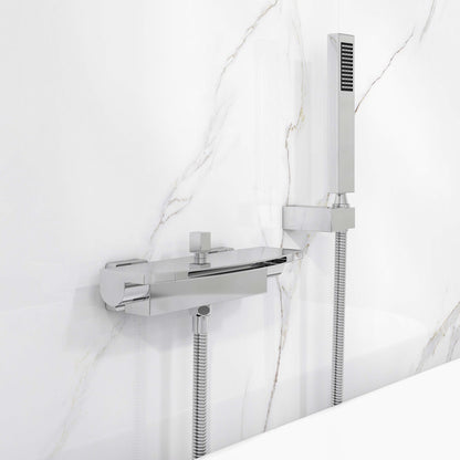 Chrome Wall Mount Waterfall Tub Filler Faucet with Hand Shower – 2 Handle