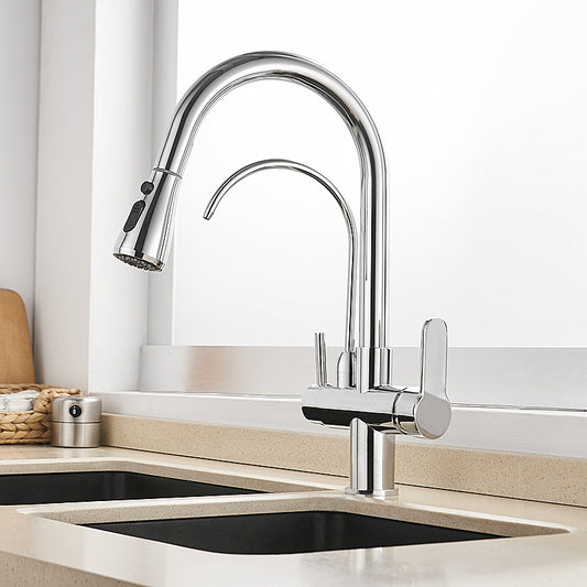 Polished Chrome Pull-Out Kitchen Faucet with Filter – Solid Brass Tap