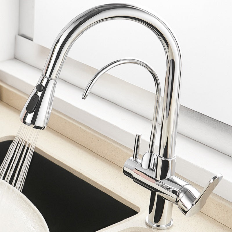 Polished Chrome Pull-Out Kitchen Faucet with Filter – Solid Brass Tap