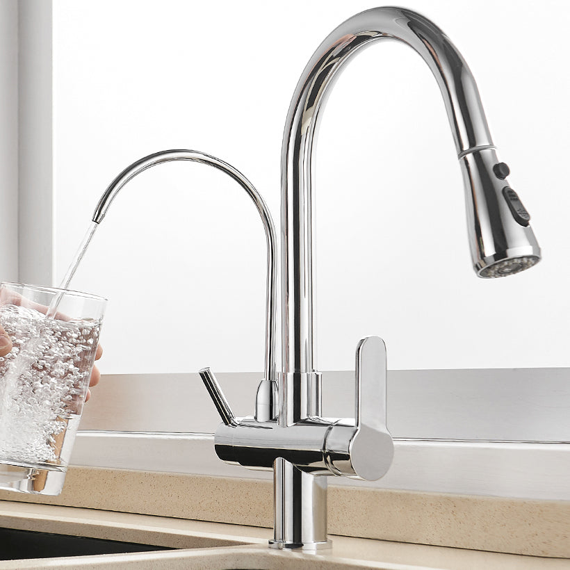 Polished Chrome Pull-Out Kitchen Faucet with Filter – Solid Brass Tap