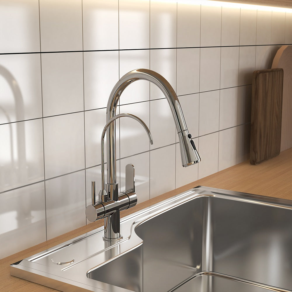 Polished Chrome Pull-Out Kitchen Faucet with Filter – Solid Brass Tap