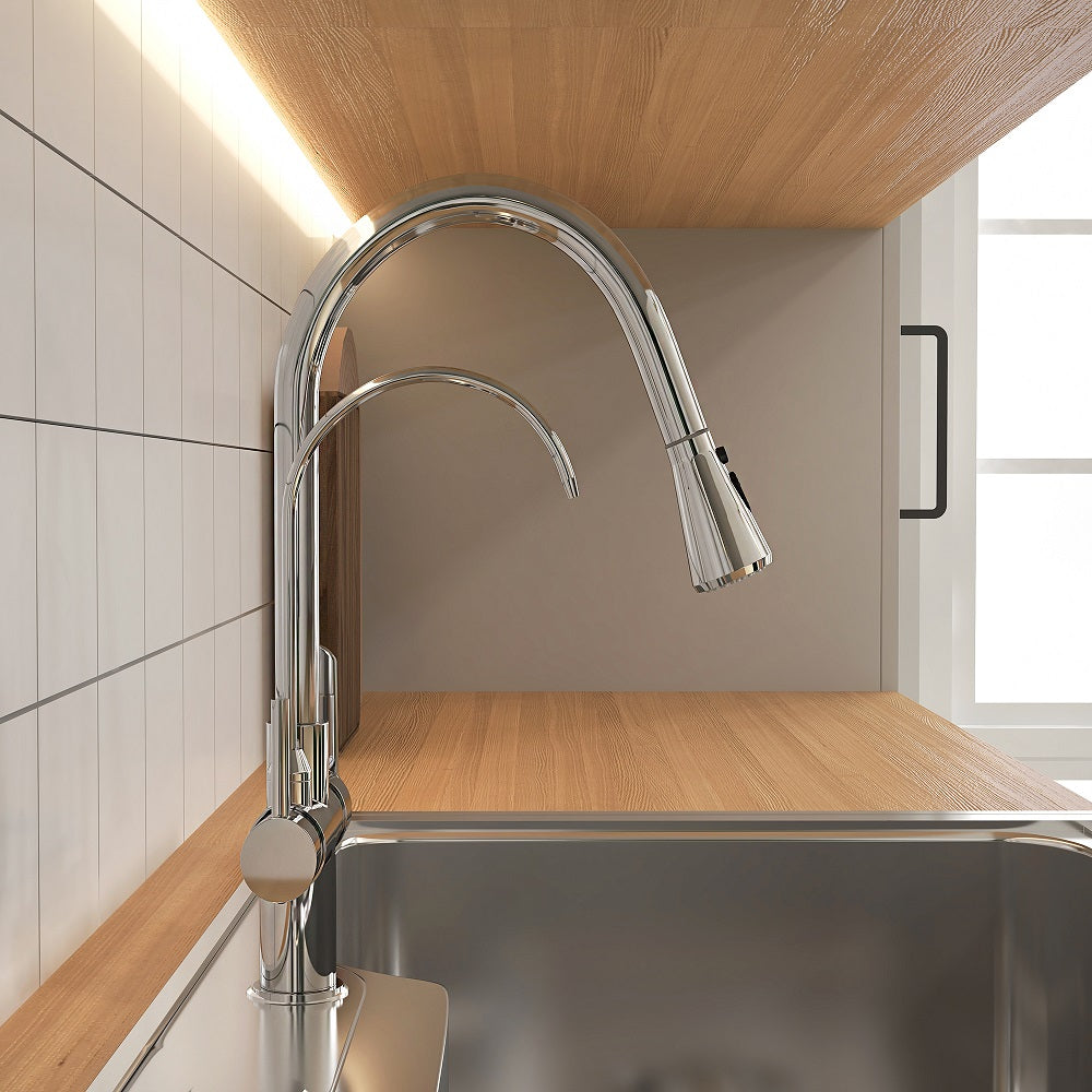Polished Chrome Pull-Out Kitchen Faucet with Filter – Solid Brass Tap