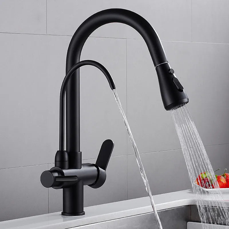 Polished Chrome Pull-Out Kitchen Faucet with Filter – Solid Brass Tap