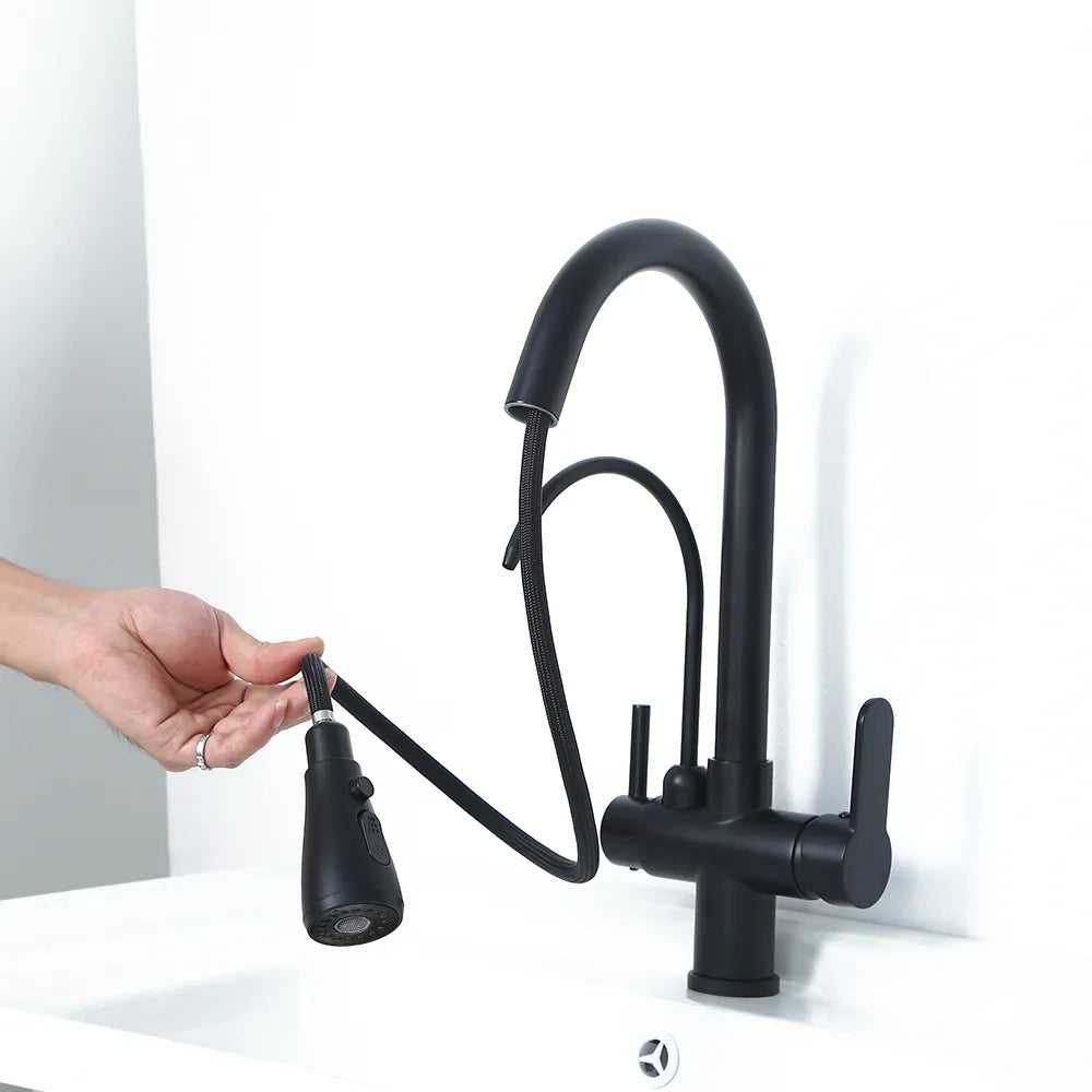 Polished Chrome Pull-Out Kitchen Faucet with Filter – Solid Brass Tap