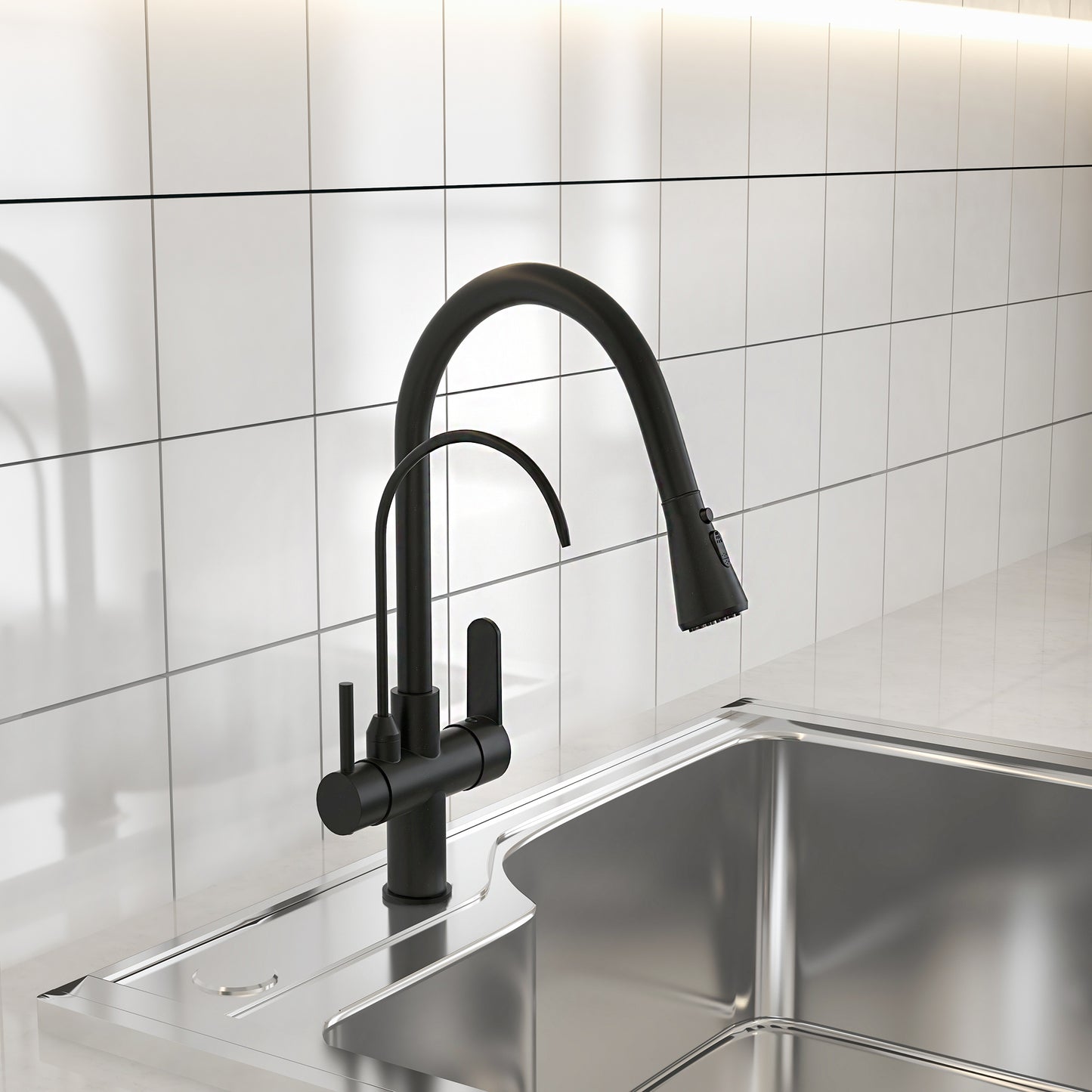 Polished Chrome Pull-Out Kitchen Faucet with Filter – Solid Brass Tap