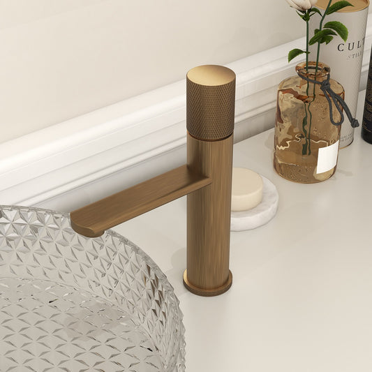Antique Brass Bathroom Sink Faucet – Single Hole Solid Brass Tap