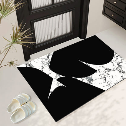 2-Piece Black & White Geometric Marble Bath Mat Set – Non-Slip Rugs